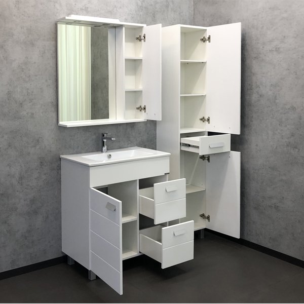 Шкаф-зеркало Comforty Модена М-75, цвет белый матовый