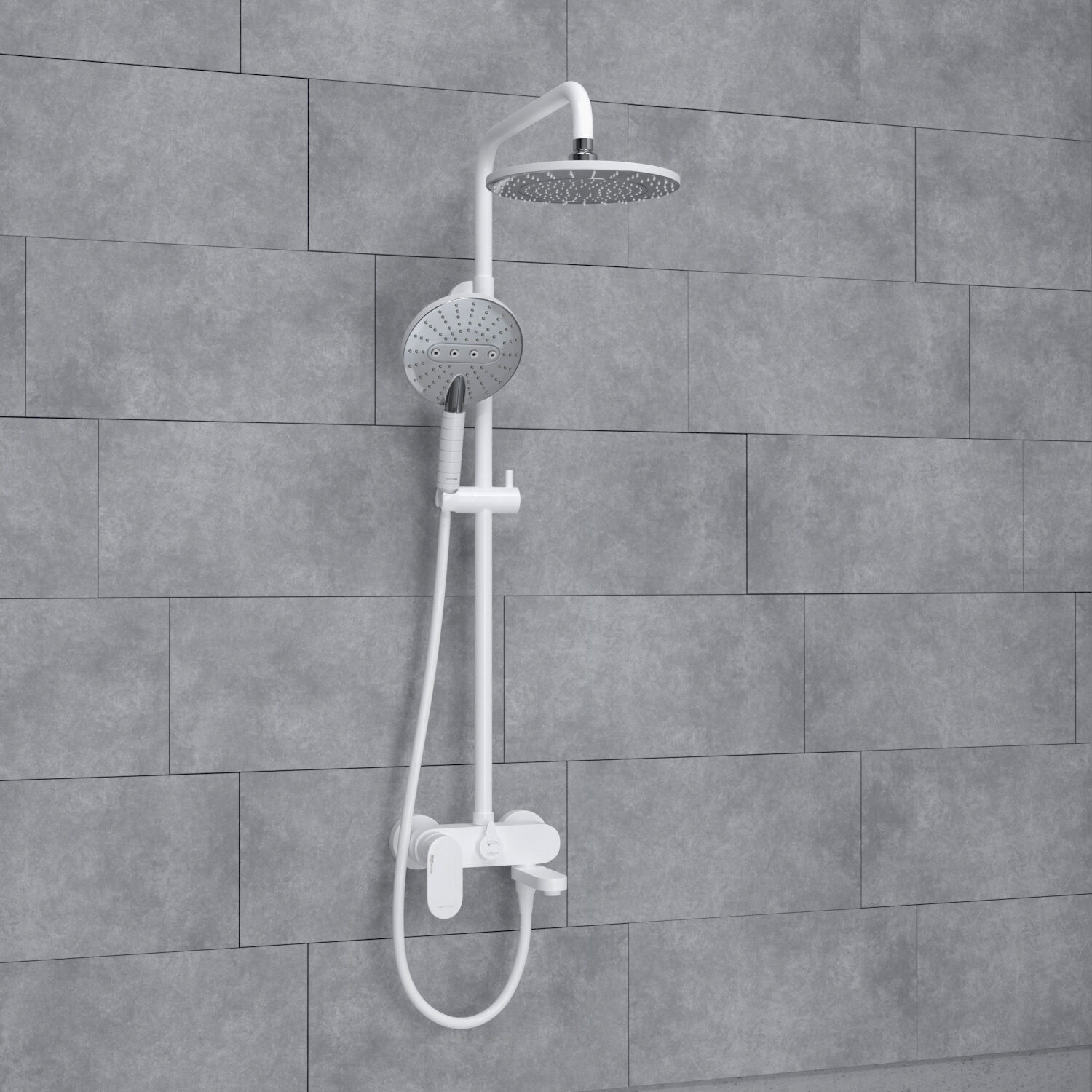 Душевая стойка WasserKRAFT A185.067.059.WM, с верхним душем, смесителем, цвет белый - фото 1