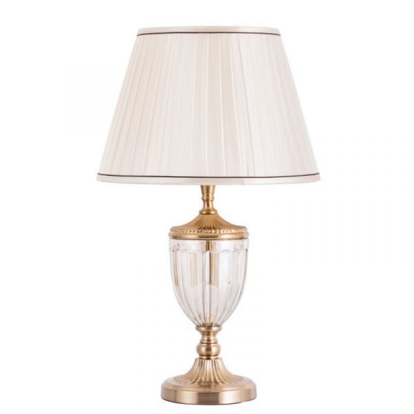 Интерьерная настольная лампа Arte Lamp Radisson A2020LT-1PB, арматура цвет прозрачный/медь, плафон/абажур ткань, цвет белый