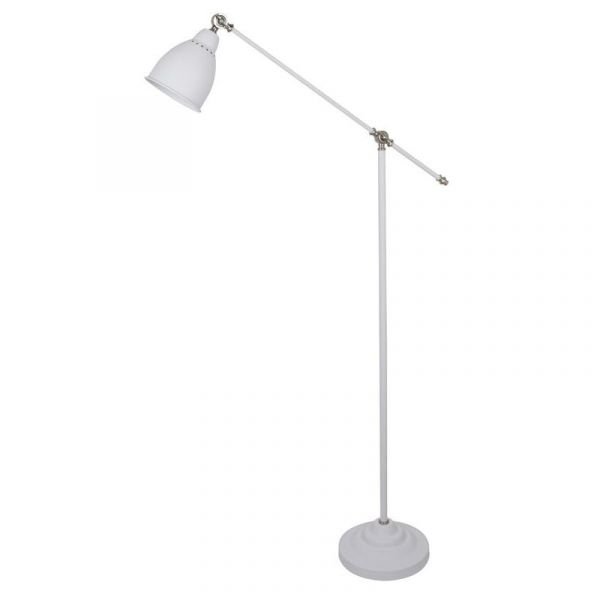 Торшер Arte Lamp Braccio A2054PN-1WH, арматура белая / хром, плафон металл белый, 25х90 см
