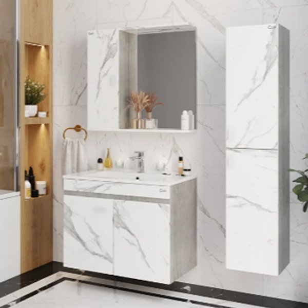 Мебель для ванной Оника Марбл 75.02, цвет мрамор / камень бетонный - фото 1