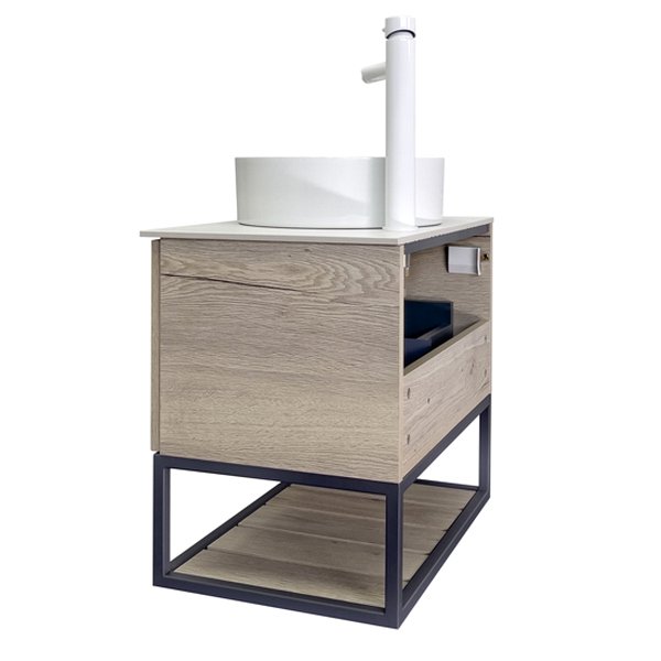 Мебель для ванной Comforty Порто 60, с белой столешницей и раковиной Comforty 9111, цвет дуб дымчатый