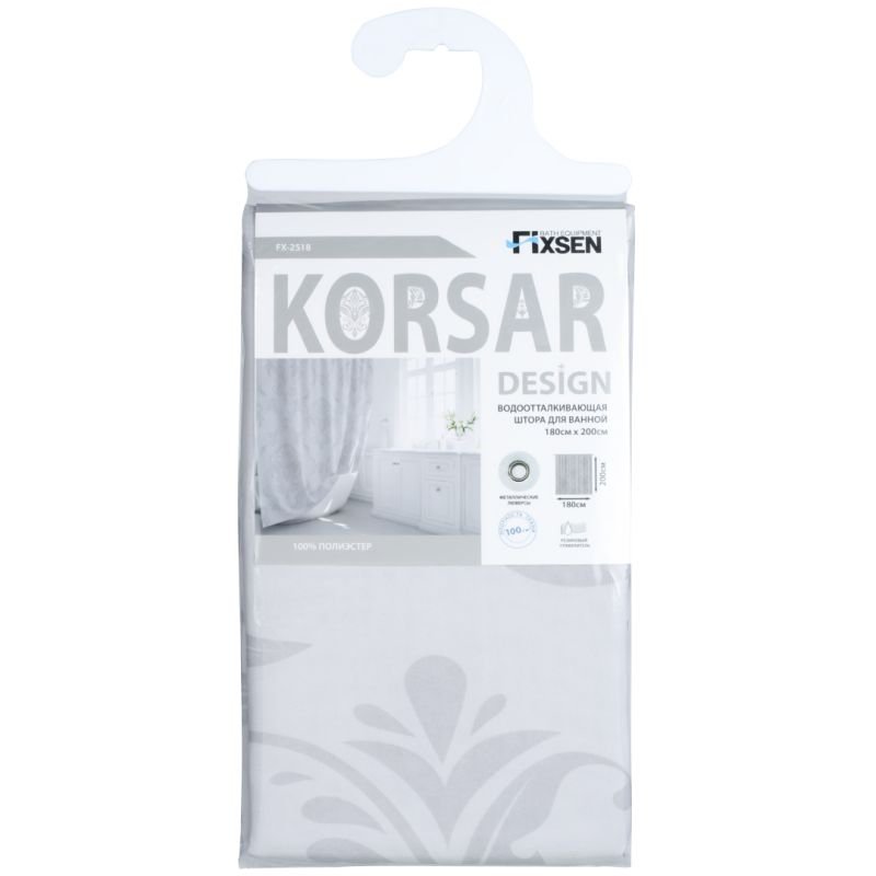 Штора для ванной Fixsen Korsar FX-2518, 180x200, цвет серый с рисунком