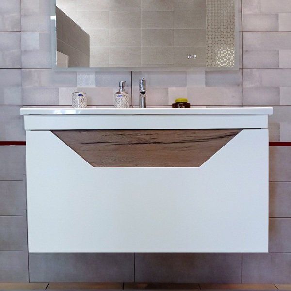 Мебель для ванной Бриклаер Брайтон 100, цвет белый матовый / дуб кера - фото 1