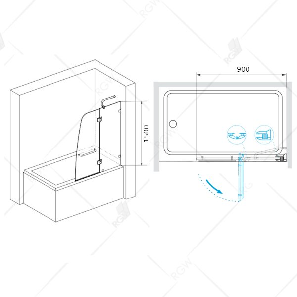 Шторка на ванну RGW Screens SC-13 90, с полотенцедержателем, стекло прозрачное, профиль хром
