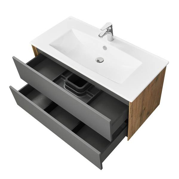 Мебель для ванной Акватон Сохо 100, цвет дуб веллингтон / графит софт - фото 1
