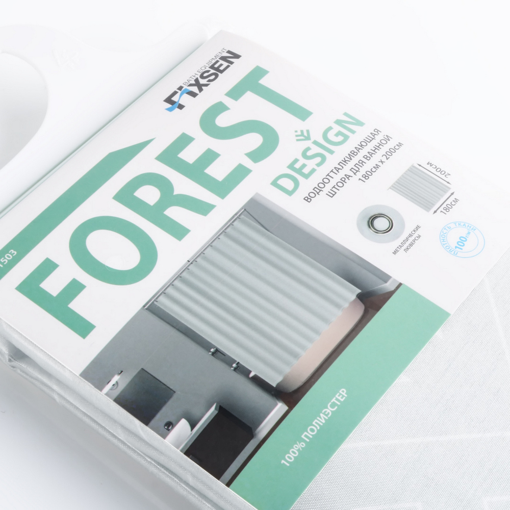 Штора для ванной Fixsen Forest FX-1503, 180x200, цвет серый