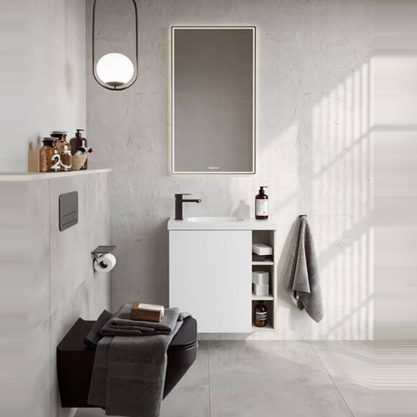 Мебель для ванной Aqwella Alba 60, левая, цвет светлый камень / белый матовый