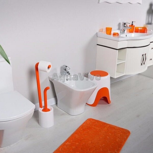 Стойка Fixsen Wendy FX-7032-48 напольная, с держателем туалетной бумаги и ершиком, цвет оранжевый / белый