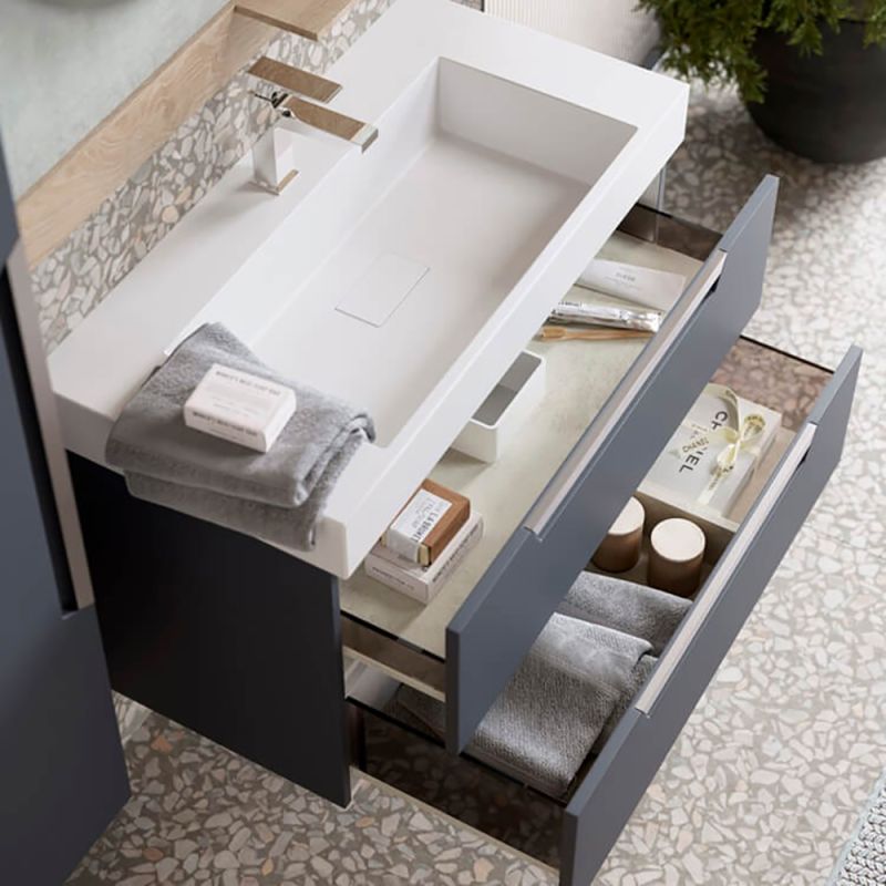 Мебель для ванной Aqwella Cube 90, с 2 ящиками, цвет серый матовый