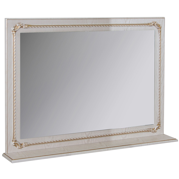 Зеркало Mixline Сальери 105x69, с полочкой, цвет белый / патина золото