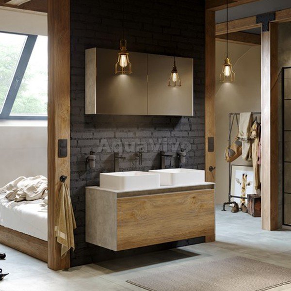 Мебель для ванной Aqwella Mobi 120, цвет бетон светлый/дуб балтийский