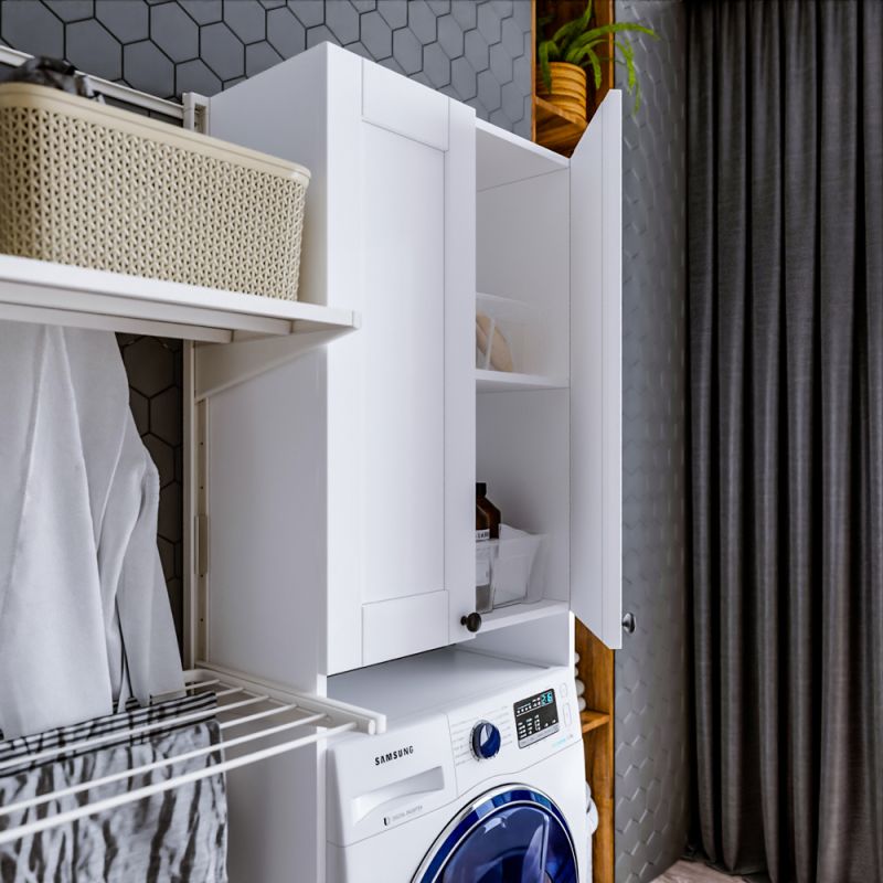 Шкаф-пенал Бриклаер Хелена 64 над стиральной машиной, рамочный фасад, цвет белый