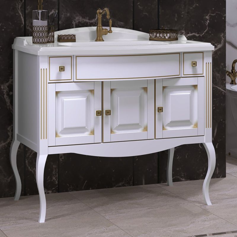 Мебель для ванной Опадирис Лаура 100, цвет белый с золотой патиной