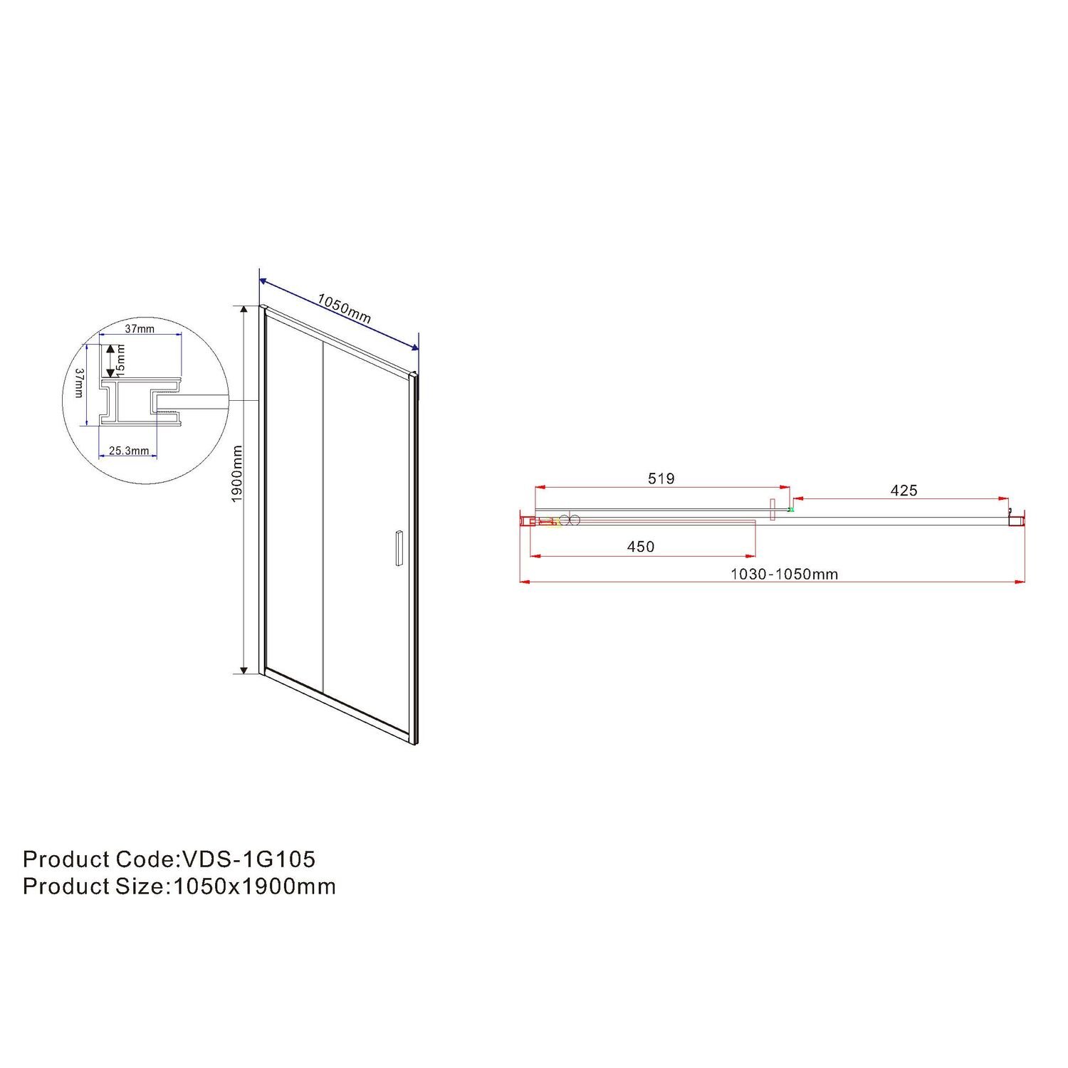 Душевая дверь Vincea Garda VDS-1G 105x190, стекло прозрачное, профиль хром - фото 1