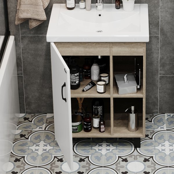 Мебель для ванной Оника Тимбер 60.01, под раковину Фостер, цвет белый матовый / дуб сонома