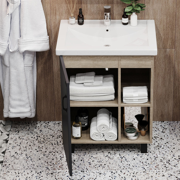 Мебель для ванной Оника Тимбер 60.01, под раковину Фостер, цвет серый матовый / дуб сонома - фото 1