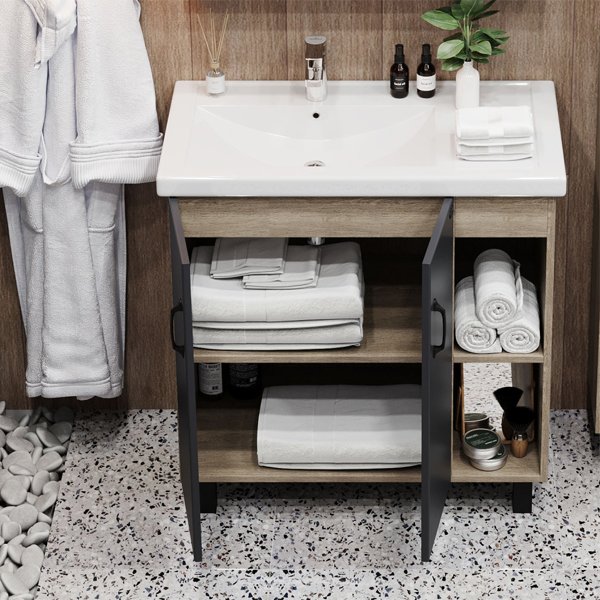 Мебель для ванной Оника Тимбер 80.10, цвет серый матовый / дуб сонома - фото 1