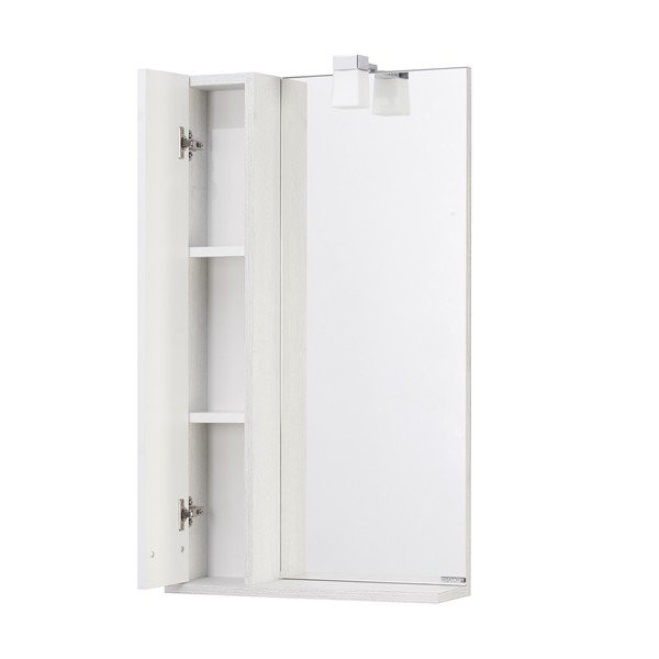 Шкаф-зеркало Акватон Бекка Pro 50, левый, с подсветкой, цвет белый / дуб сомерсет