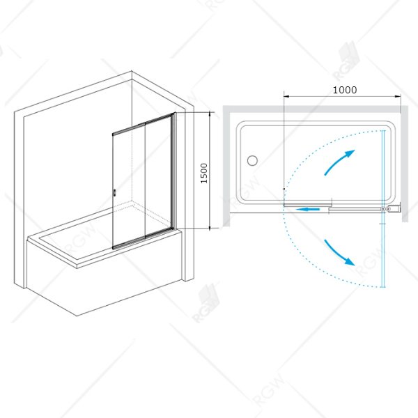 Шторка на ванну RGW Screens SC-40 100, стекло прозрачное, профиль хром
