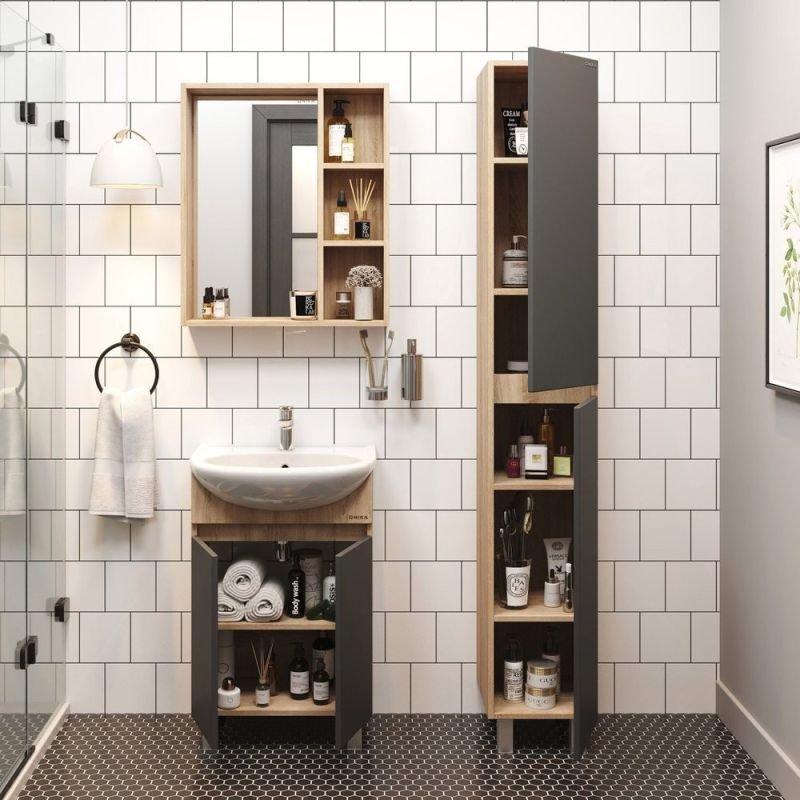 Мебель для ванной Оника Милтон 60, напольная, цвет серый / дуб сонома