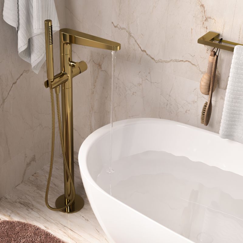 Смеситель WasserKRAFT Sauer 7121 для ванны, напольный, цвет золото - фото 1