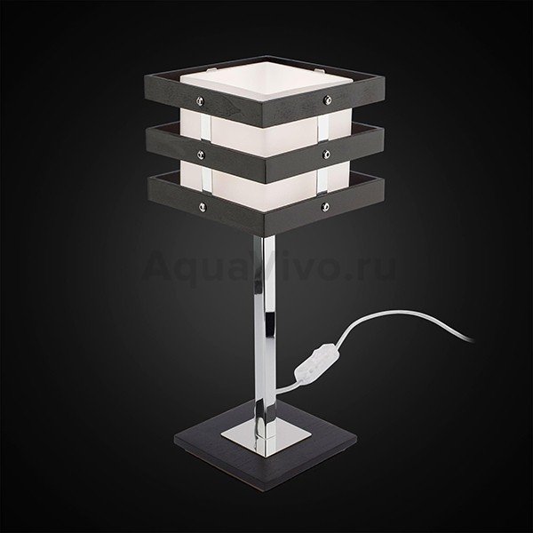 Интерьерная настольная лампа Citilux Киото CL133811, арматура венге / хром, плафон стекло / дерево белое / венге, 14х14 см
