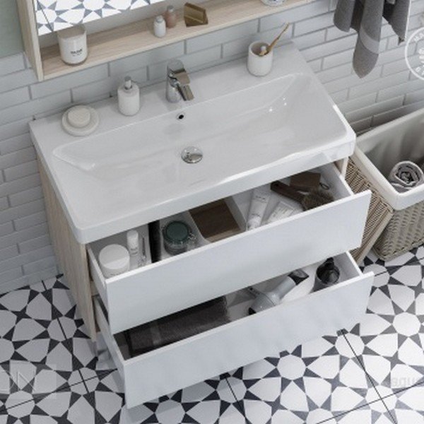 Мебель для ванной Акватон Сканди 90, цвет белый / дуб верона