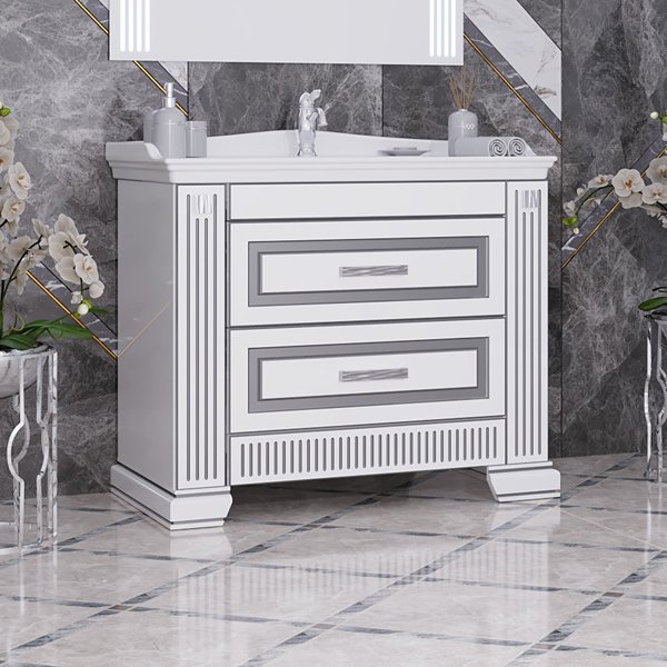 Мебель для ванной Опадирис Оникс 100, цвет белый с серебряной патиной