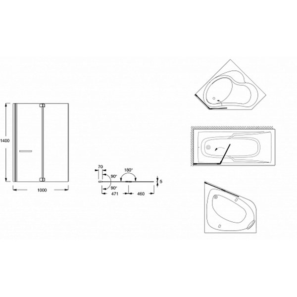 Шторка на ванну Jacob Delafon Adequation 100, с полотенцедержателем, стекло прозрачное, профиль хром