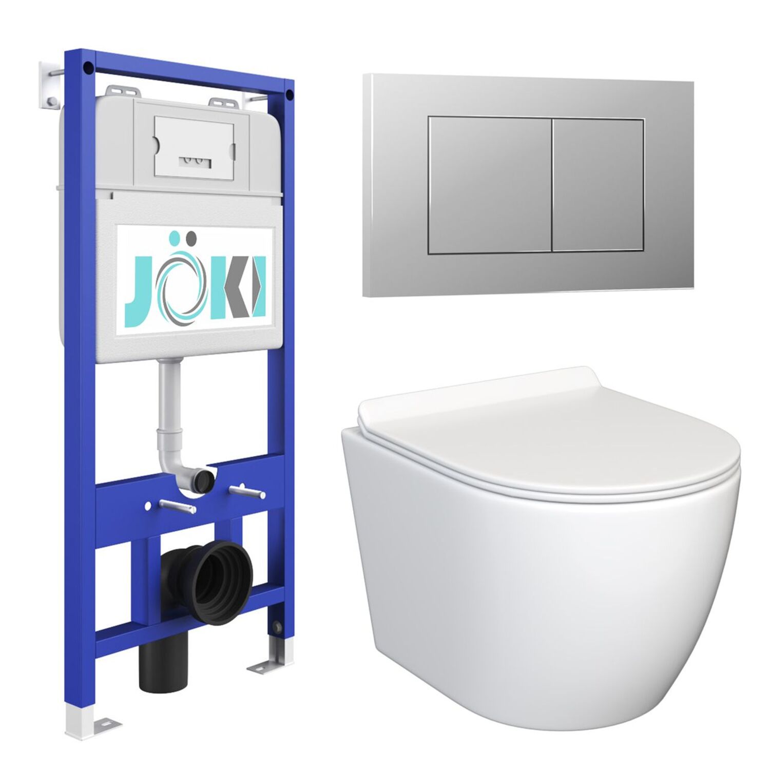 Комплект: JOKI Инсталляция JK01150+Кнопка JK012519CH хром+Stella JK1061016 белый унитаз