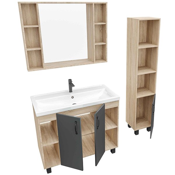 Мебель для ванной Grossman Флай 100, цвет серый / дуб сонома