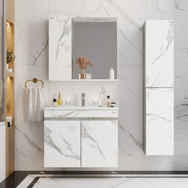 Мебель для ванной Оника Марбл 75.02, цвет мрамор / камень бетонный - фото 1