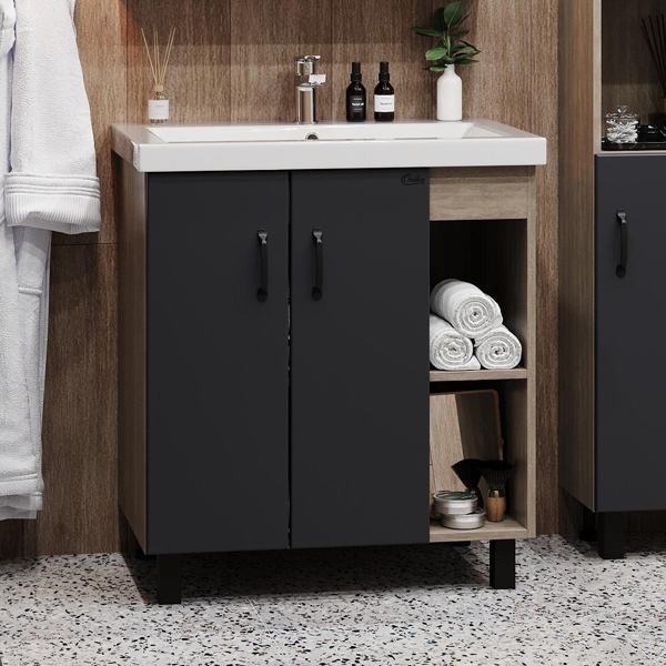 Мебель для ванной Оника Тимбер 70.10, под раковину Фостер, цвет серый матовый / дуб сонома - фото 1