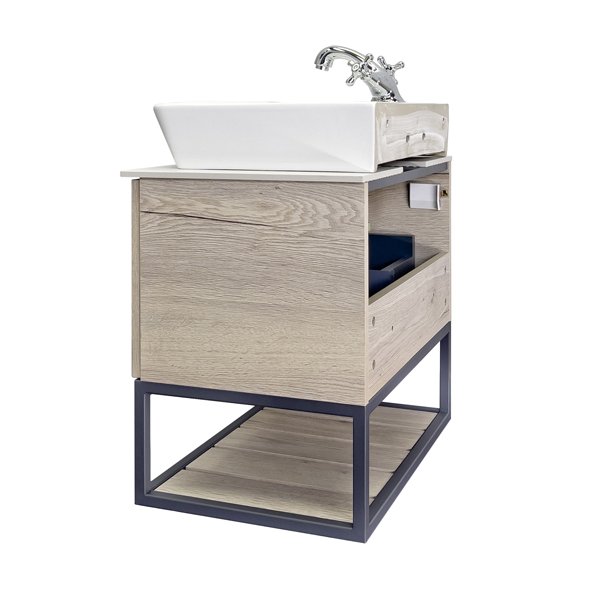 Мебель для ванной Comforty Порто 60, с белой столешницей и раковиной Comforty 9055RA-50, цвет дуб дымчатый