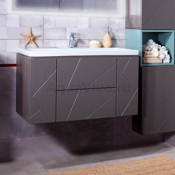 Мебель для ванной Бриклаер Кристалл 90, цвет ясень анкор темный / софт графит - фото 1