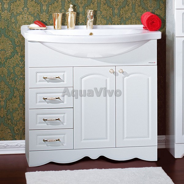 Мебель для ванной Бриклаер Анна 90 с центральной раковиной, цвет белый, ручки бронза