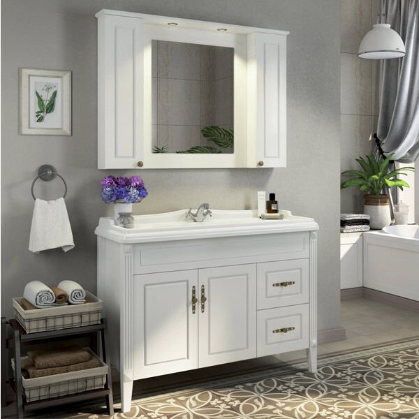 Шкаф-зеркало Comforty Палермо 120, цвет белый глянец