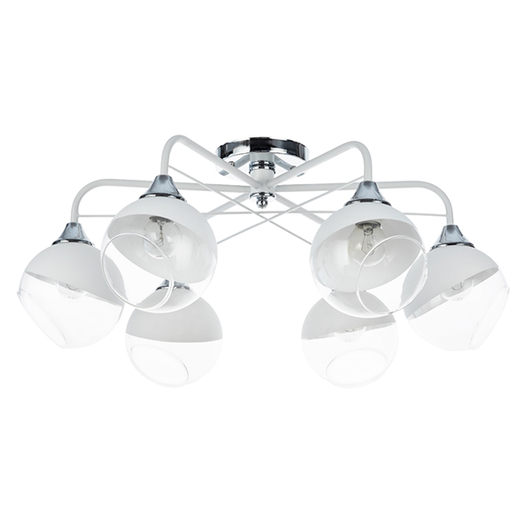 Потолочная люстра Arte Lamp Miram A1521PL-6WH, арматура белая, плафоны стекло белое / прозрачное, 55х55 см