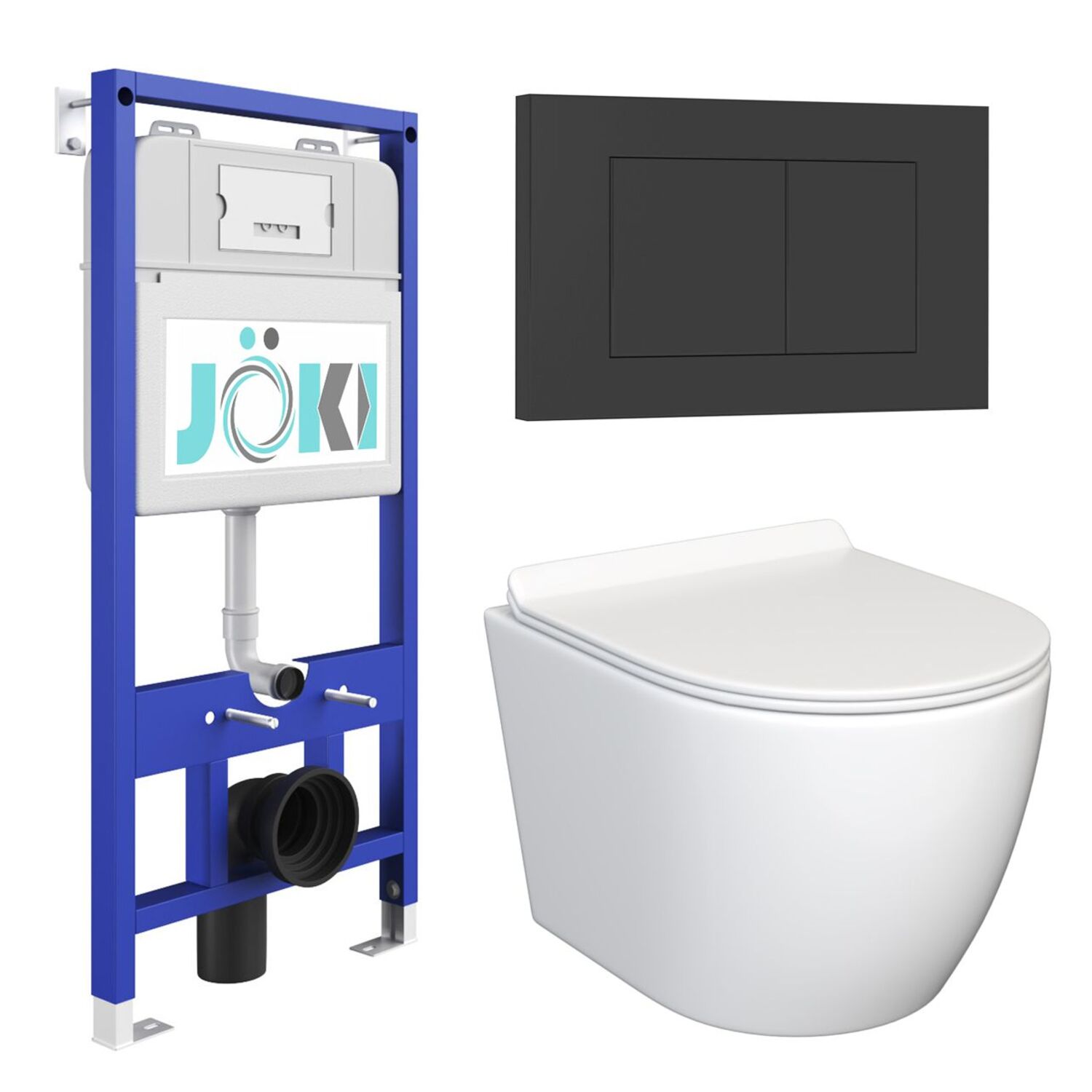 Комплект: JOKI Инсталляция JK01150+Кнопка JK013525BM черный+Stella JK1061016 белый унитаз
