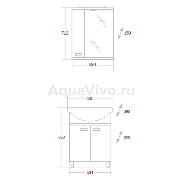 Мебель для ванной Оника Гамма 55.10, цвет венге луизиана / ясень шимо - фото 1
