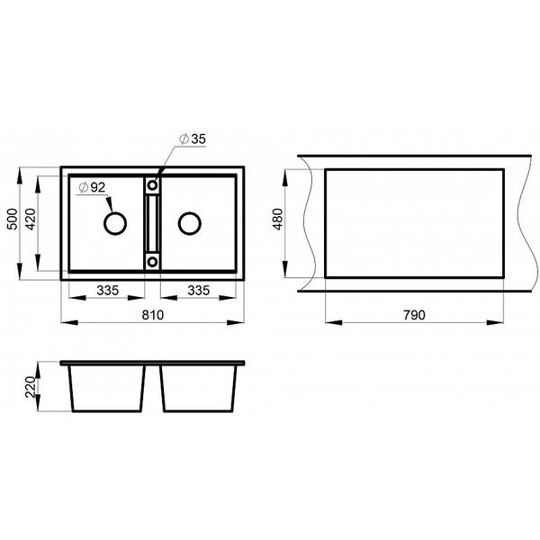 Кухонная мойка Granula GR-8101 SV 81x50, 2 чаши, цвет шварц