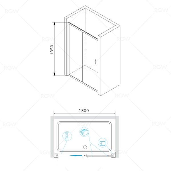 Душевая дверь RGW Passage PA-016 150x195, стекло прозрачное, профиль хром
