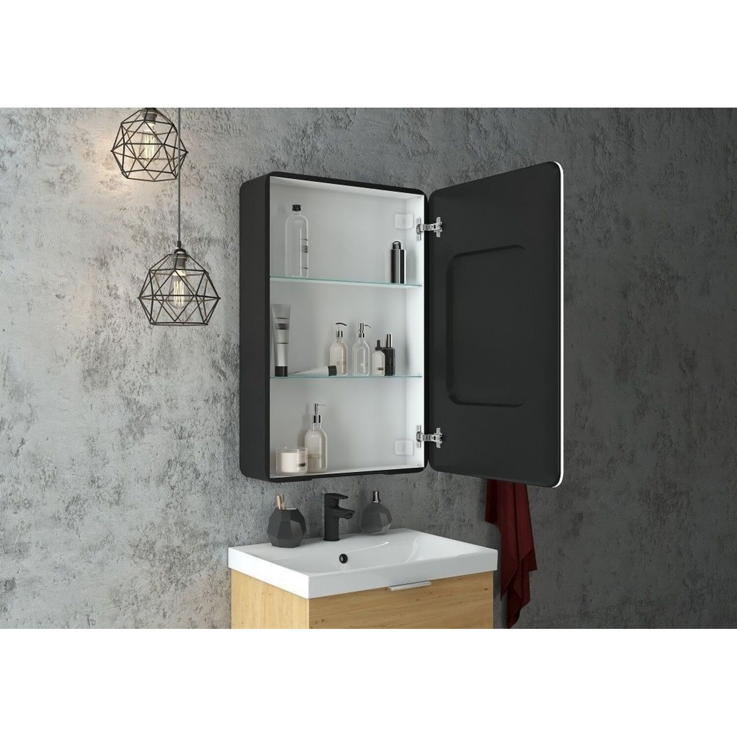 Шкаф-зеркало Art & Max Lecce 56, правый, с подсветкой и диммером, цвет черный матовый
