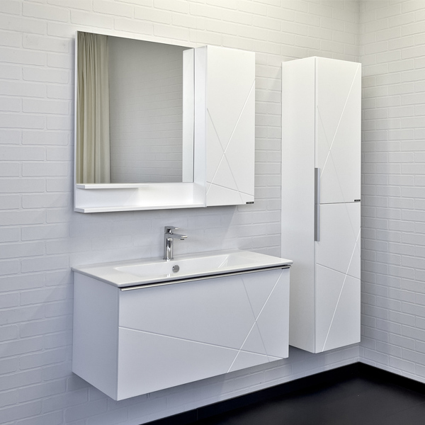 Шкаф-зеркало Comforty Мерано 90, правый, цвет белый матовый