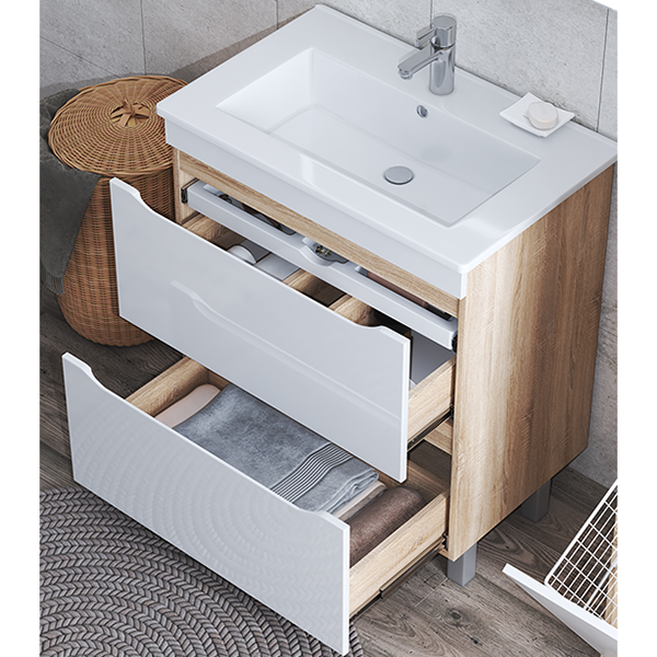 Мебель для ванной Vigo Grani 75, 2 ящика, цвет белый / дуб сонома