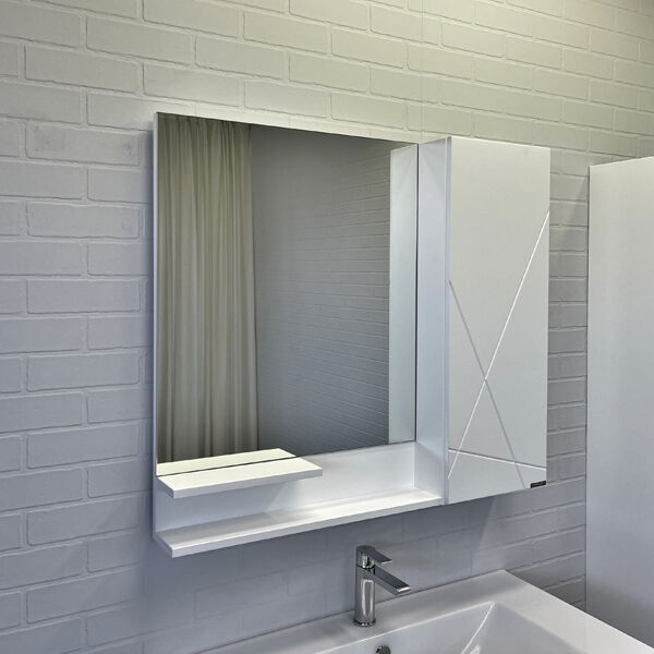 Шкаф-зеркало Comforty Мерано 90, правый, цвет белый матовый
