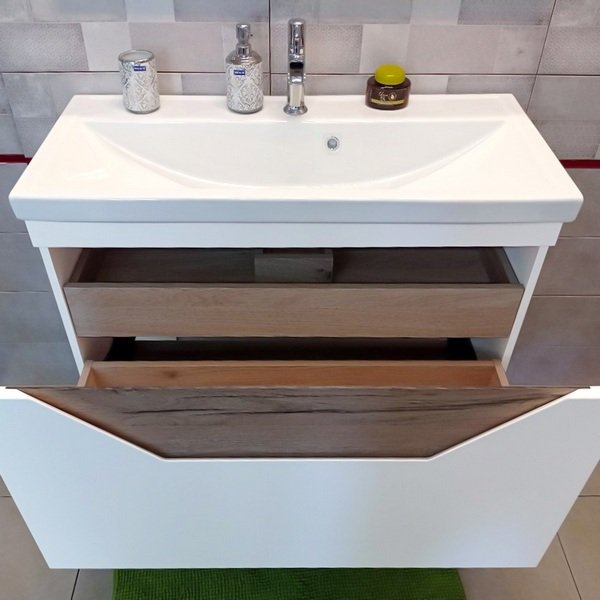 Мебель для ванной Бриклаер Брайтон 100, цвет белый матовый / дуб кера - фото 1