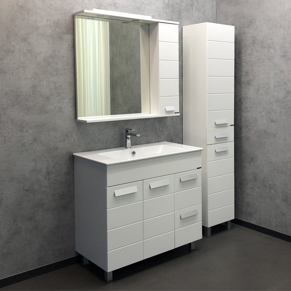 Шкаф-зеркало Comforty Модена М-90, цвет белый матовый
