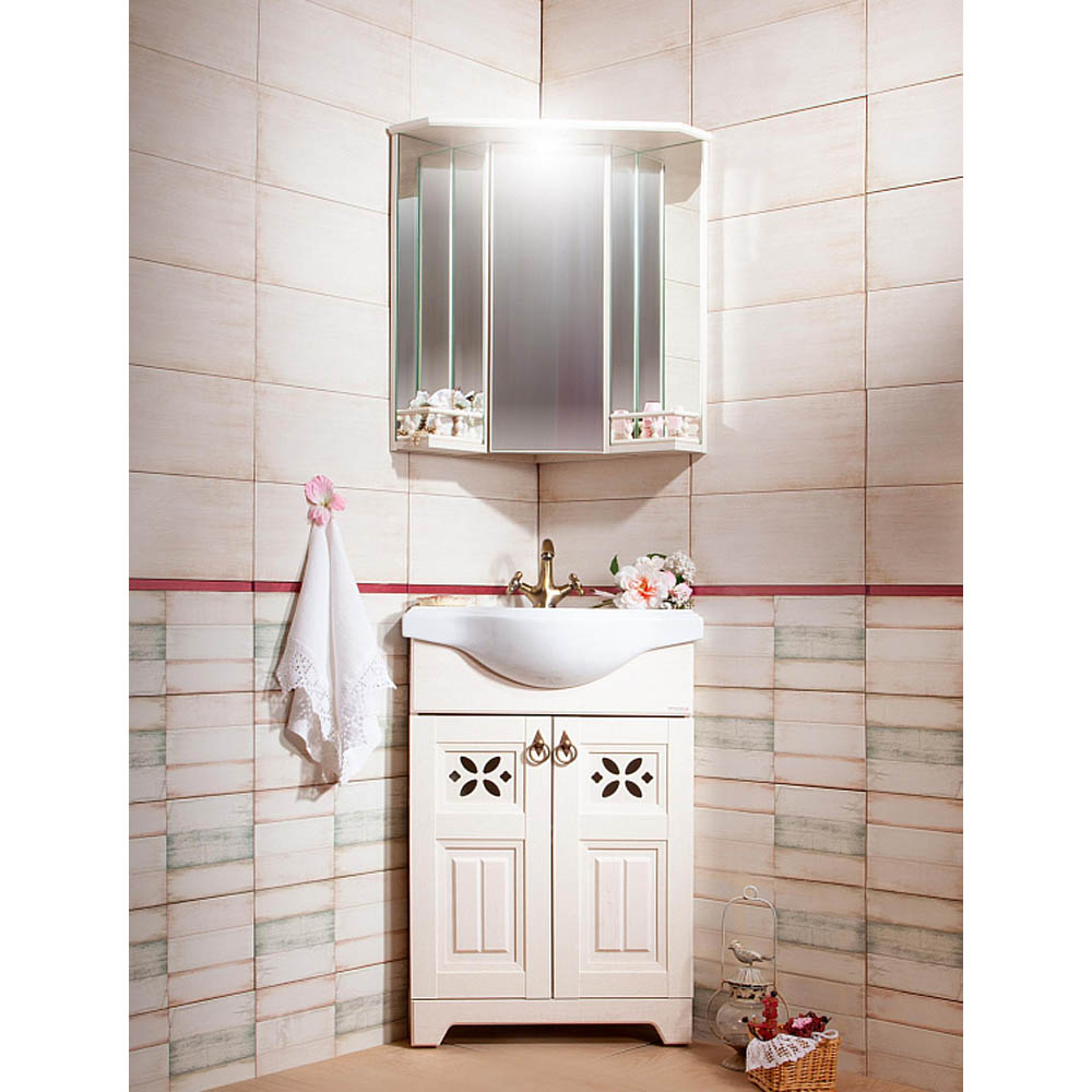 Шкаф-зеркало Бриклаер Кантри 50, угловой, с подсветкой, цвет бежевый дуб прованс - фото 1
